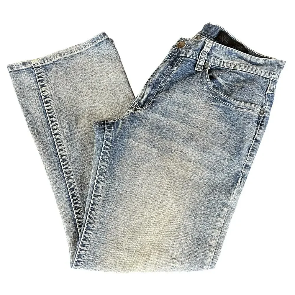 Axel Men Jeans Size 34 X 30 Light Blue Stone Wash Bootcut Mid Rise Western Denim